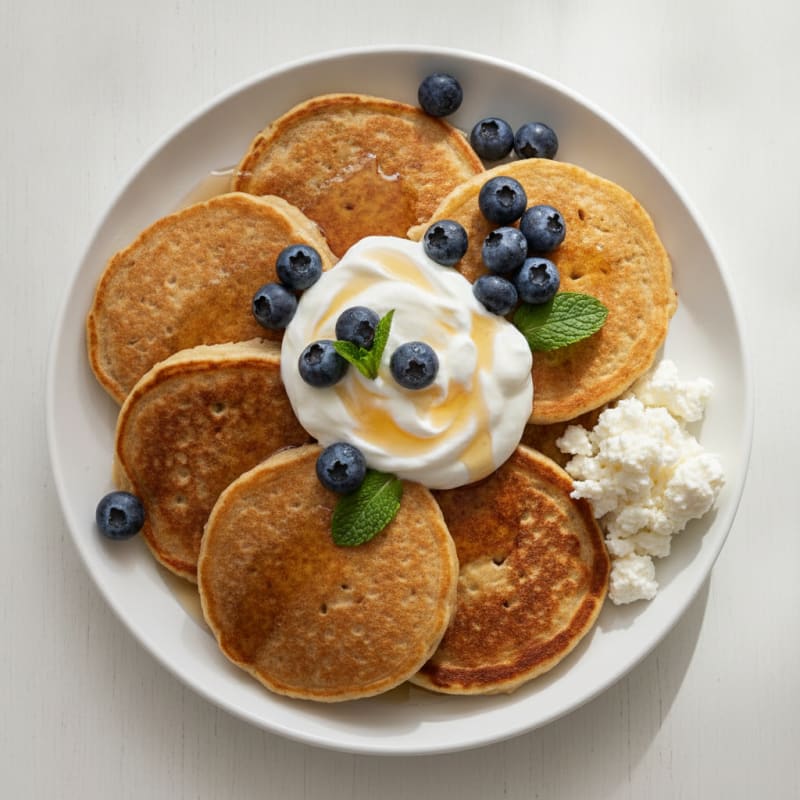 Cottage Cheese Protein Pancakes with Greek Yogurt