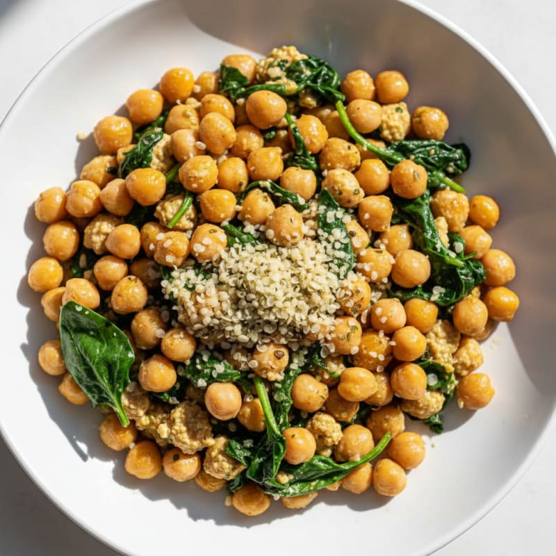 Creamy Cottage Cheese and Chickpea Stir Fry with Spinach