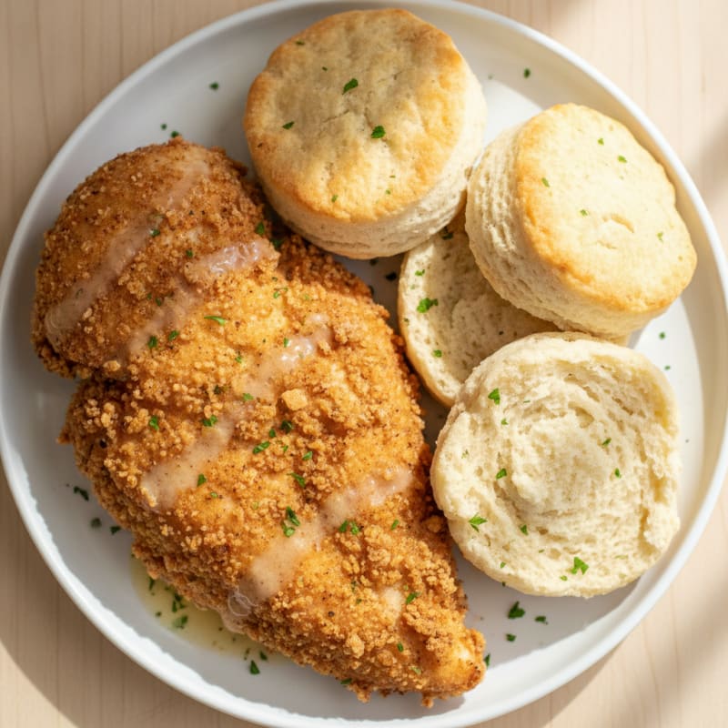 Buttermilk Fried Chicken with Fluffy Biscuits