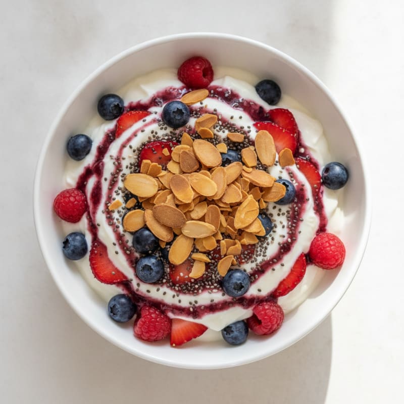 Creamy Greek Yogurt Protein Parfait with Mixed Berries and Almonds