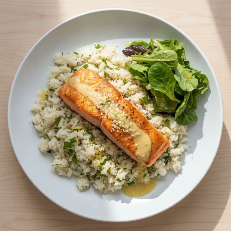 Pan-Seared Salmon with Lemon-Herb Rice