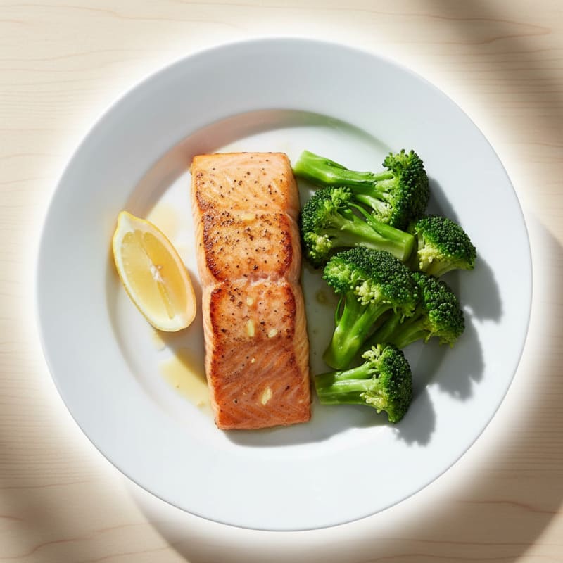 Seared Salmon Fillet with Steamed Broccoli