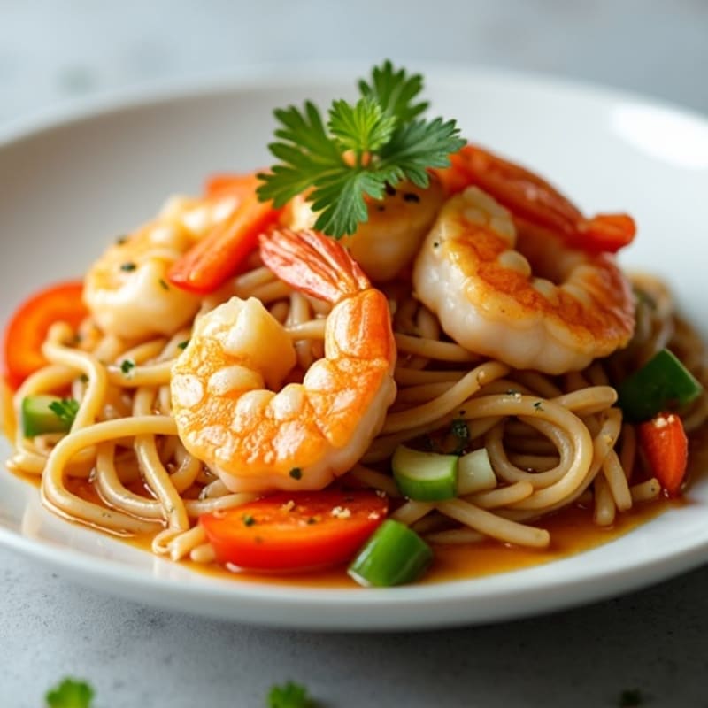 Shrimp with Tangy Peanut Noodles and Crisp Vegetables