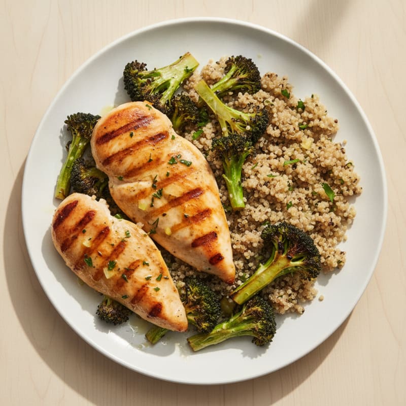 Grilled Chicken Breast with Roasted Broccoli and Quinoa