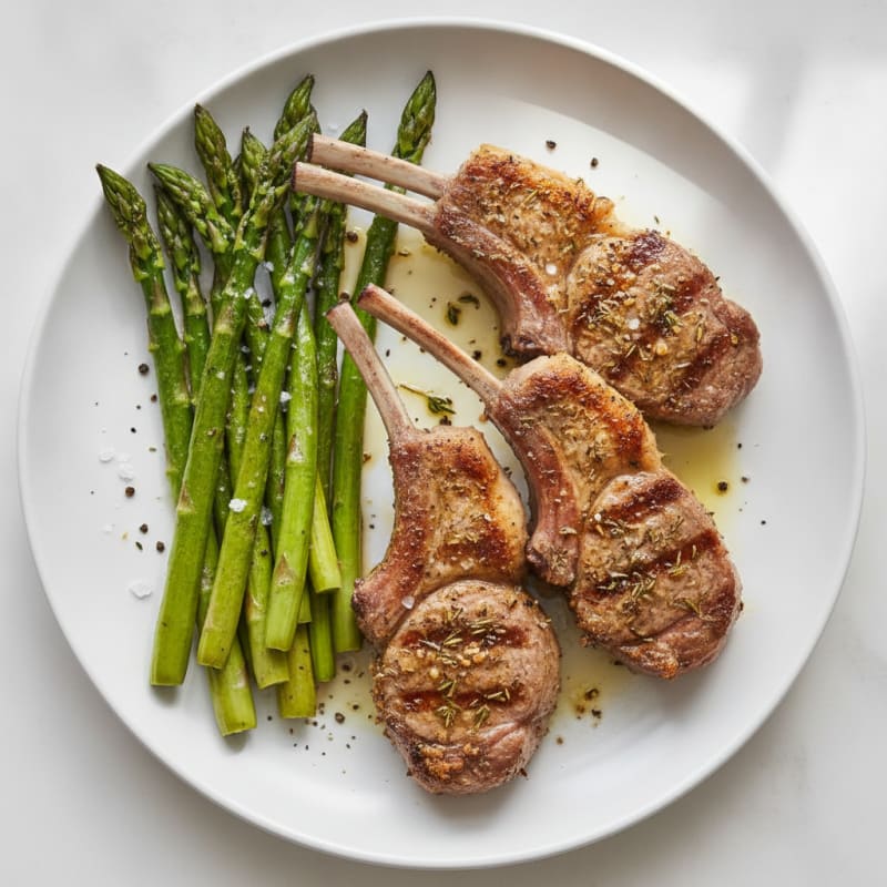 Grilled Herb Lamb Chops with Roasted Asparagus