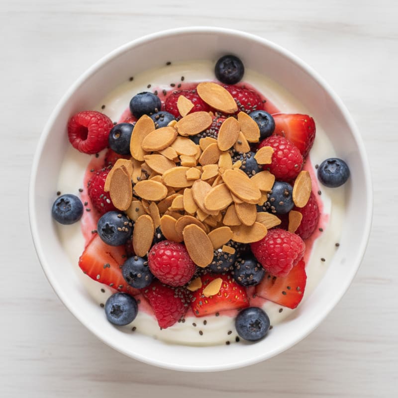 Greek Yogurt Protein Parfait with Mixed Berries and Almonds