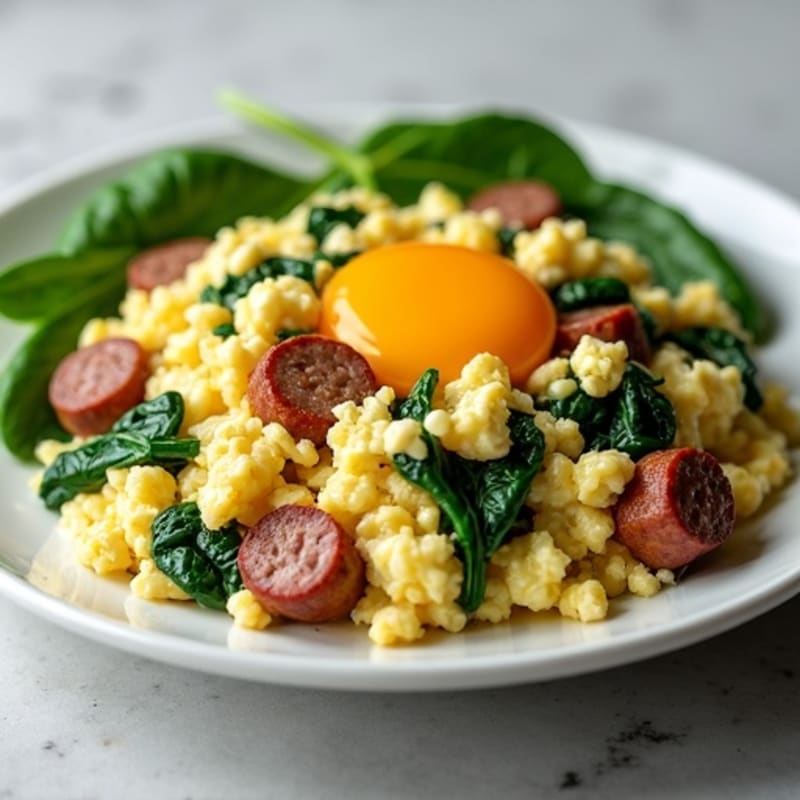 Cottage Cheese Scramble with Spinach and Turkey Sausage