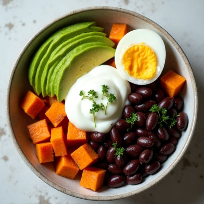 Roasted Sweet Potato and Black Bean Bowl with Creamy Avocado