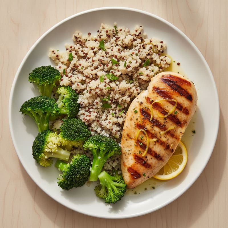 Grilled Chicken Breast with Quinoa and Steamed Broccoli