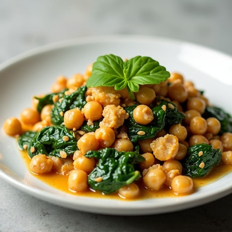 Creamy Chickpea and Spinach Stir-Fry with Tempeh