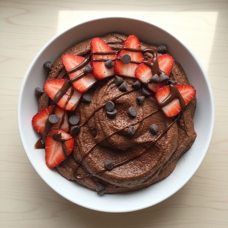 Protein Chocolate Skyr Mousse with Sliced Strawberries