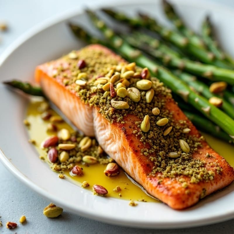 Crispy Pistachio-Crusted Salmon with Roasted Asparagus