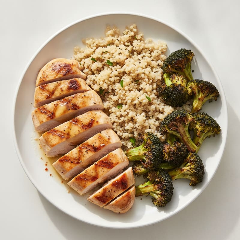 Grilled Chicken Breast with Quinoa and Roasted Broccoli
