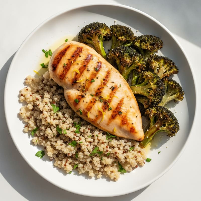 Grilled Chicken Breast with Quinoa and Roasted Broccoli
