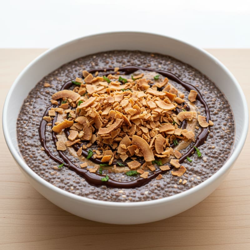 Chocolate Protein Chia Pudding with Toasted Coconut