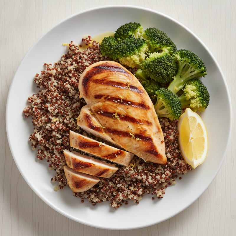 Grilled Chicken Breast with Quinoa and Steamed Broccoli
