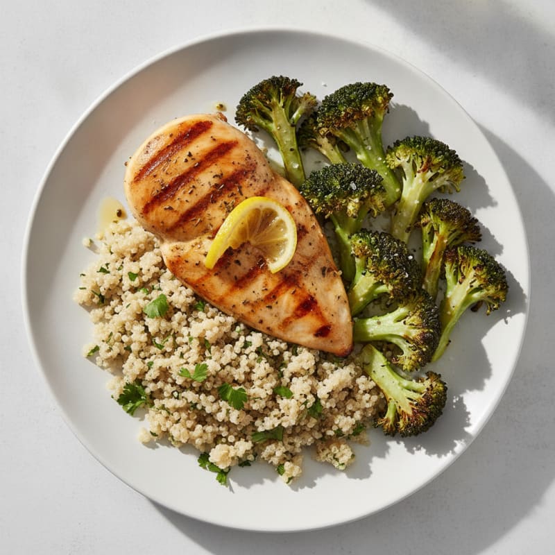 Grilled Chicken Breast with Quinoa and Roasted Broccoli