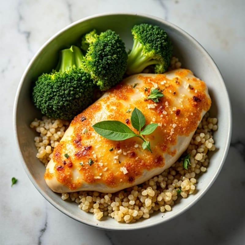 Crispy Lemon Garlic Chicken Breast Bowl with Roasted Broccoli