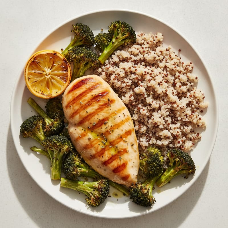 Grilled Chicken Breast with Quinoa and Roasted Broccoli