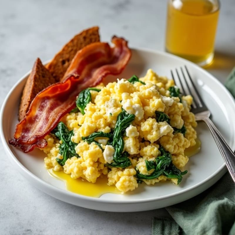 Egg White and Cottage Cheese Scramble with Spinach and Turkey Bacon