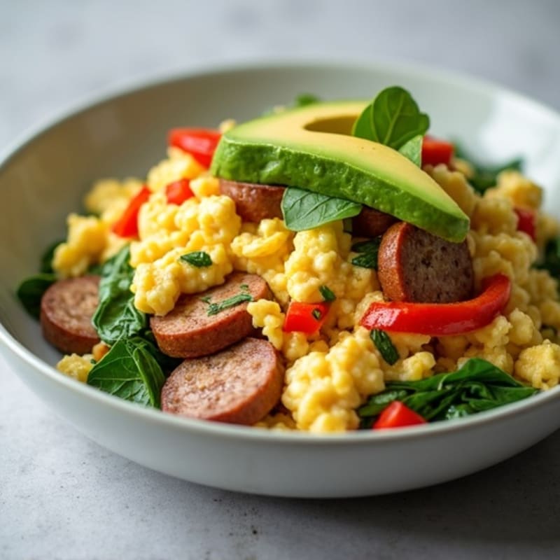 Egg White Vegetable Scramble with Turkey Sausage