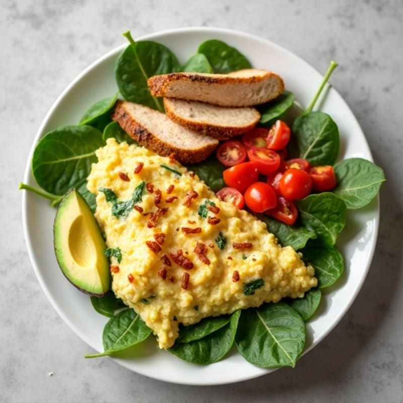 Egg White Scramble with Spinach and Grilled Turkey Breast