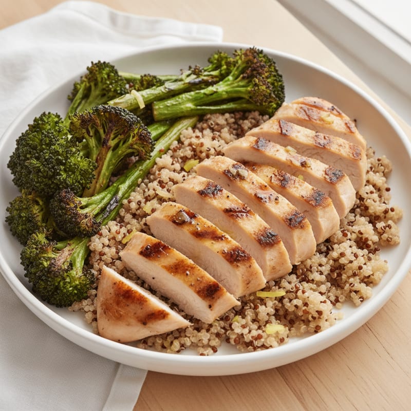 Grilled Chicken Breast with Quinoa and Roasted Broccoli