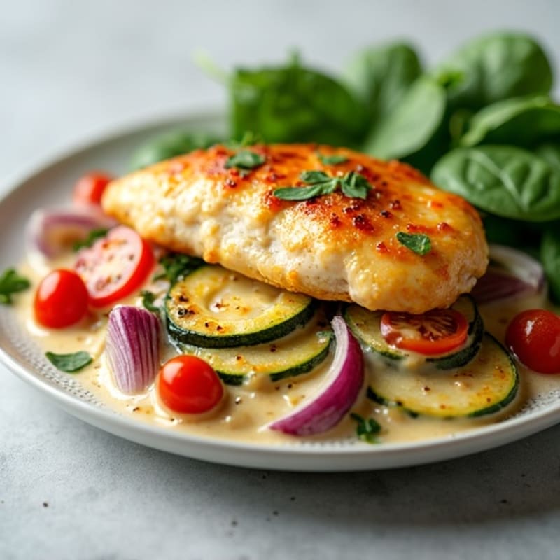 Creamy Chicken and Roasted Vegetable Bake