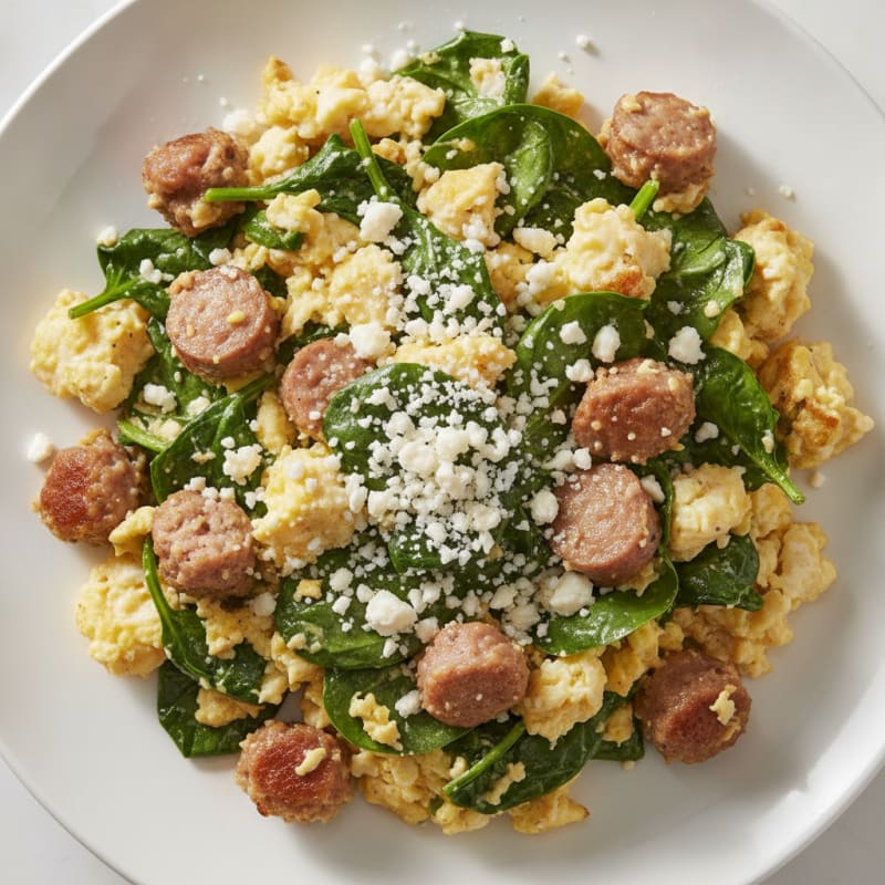 Egg White Spinach Scramble with Turkey Sausage