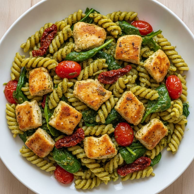 Pesto Chicken Pasta with Sun-Dried Tomatoes