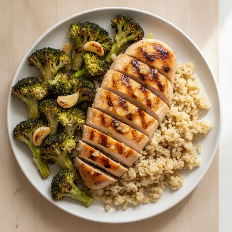 Grilled Chicken Breast with Quinoa and Roasted Broccoli