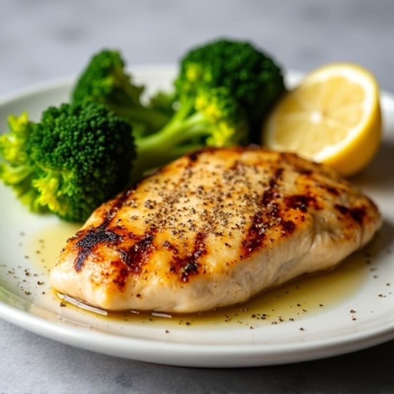Grilled Chicken Breast with Roasted Broccoli and Lemon