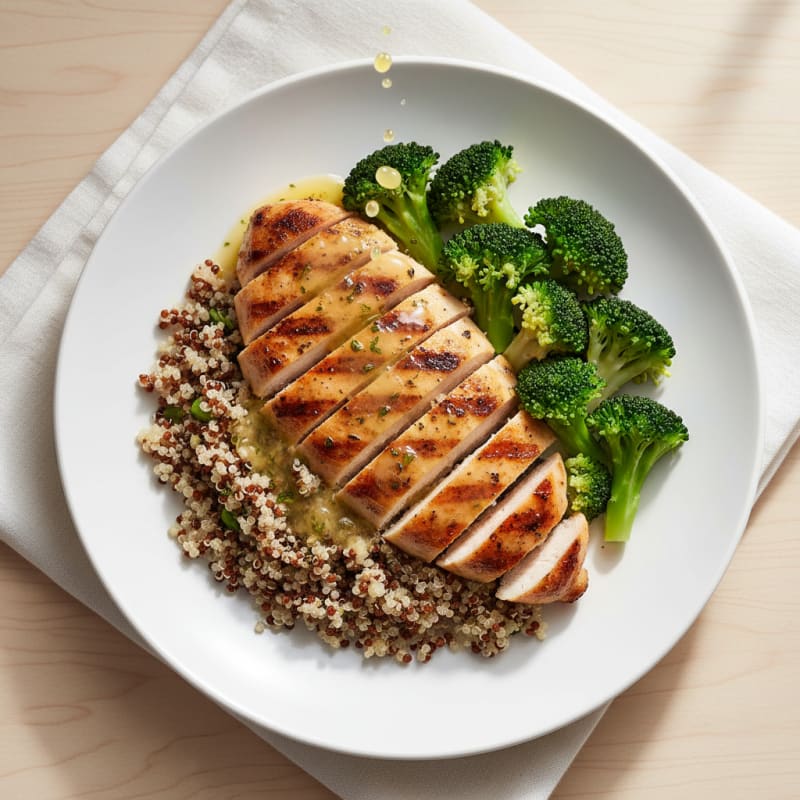 Grilled Chicken Breast with Quinoa and Steamed Broccoli
