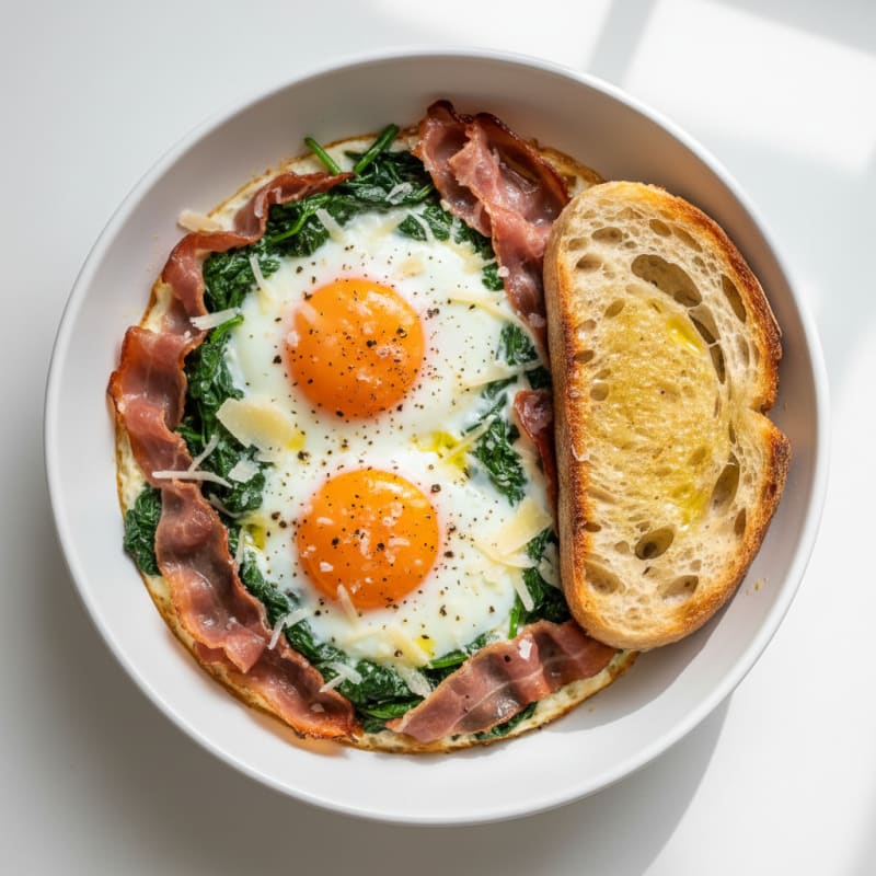 Baked Eggs with Prosciutto and Ciabatta