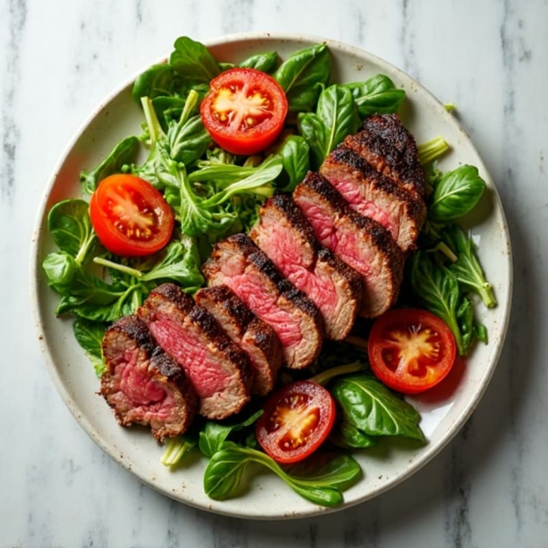 Grilled Beef Steak Salad with Mixed Greens and Cherry Tomatoes