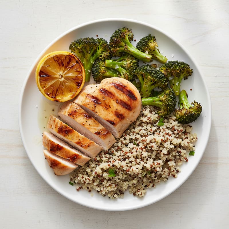 Grilled Chicken Breast with Quinoa and Roasted Broccoli