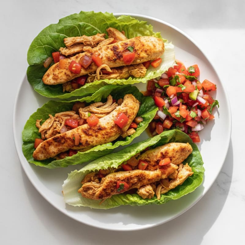 Crunchy Chicken Taco Lettuce Wraps with Salsa