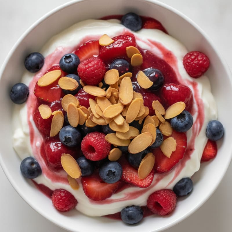 Greek Yogurt Protein Parfait with Mixed Berries and Almonds