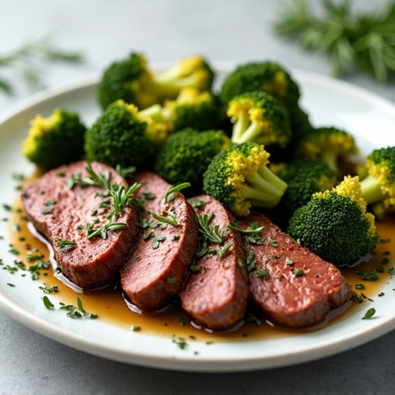 Sheet Pan Garlic Herb Roasted Beef and Crispy Broccoli