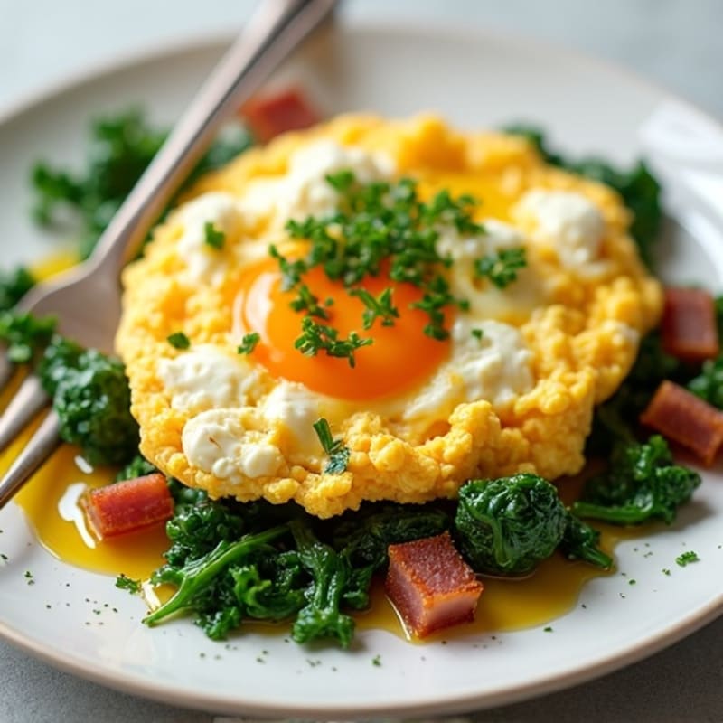 Cottage Cheese Egg Scramble with Spinach and Turkey Bacon