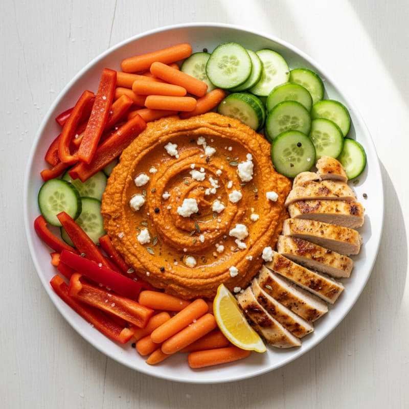 Creamy Roasted Red Pepper Hummus Platter