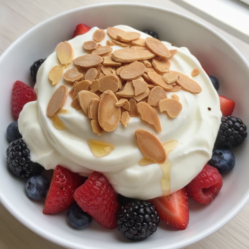 Greek Yogurt Protein Parfait with Mixed Berries and Almonds