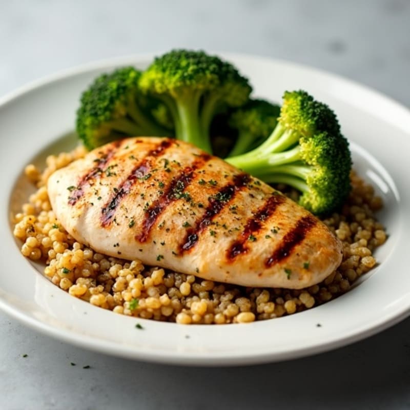 Grilled Chicken Breast with Quinoa and Roasted Broccoli