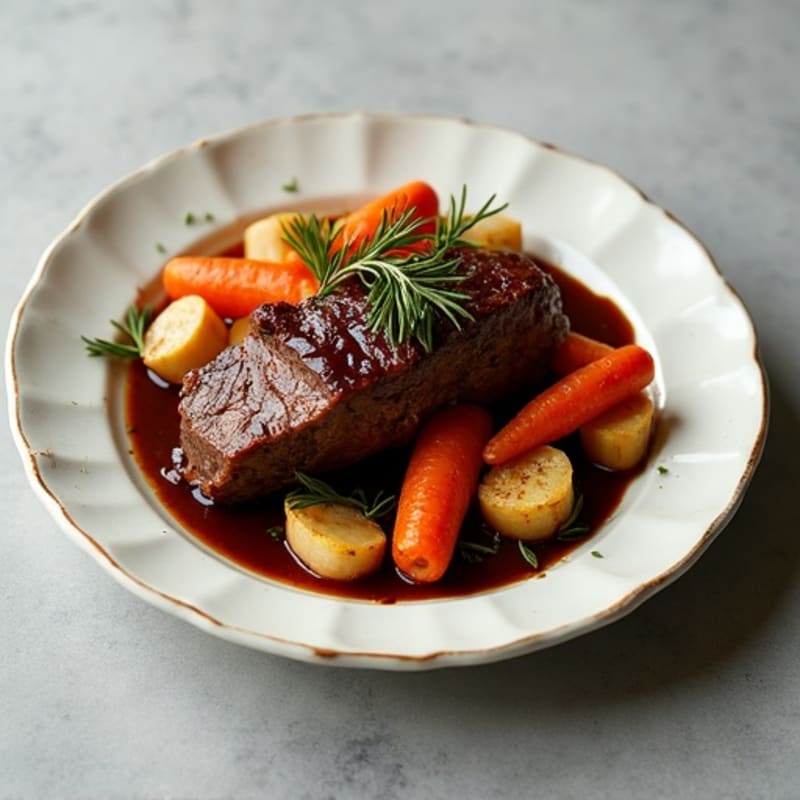 Balsamic-Glazed Tender Pot Roast with Root Vegetables