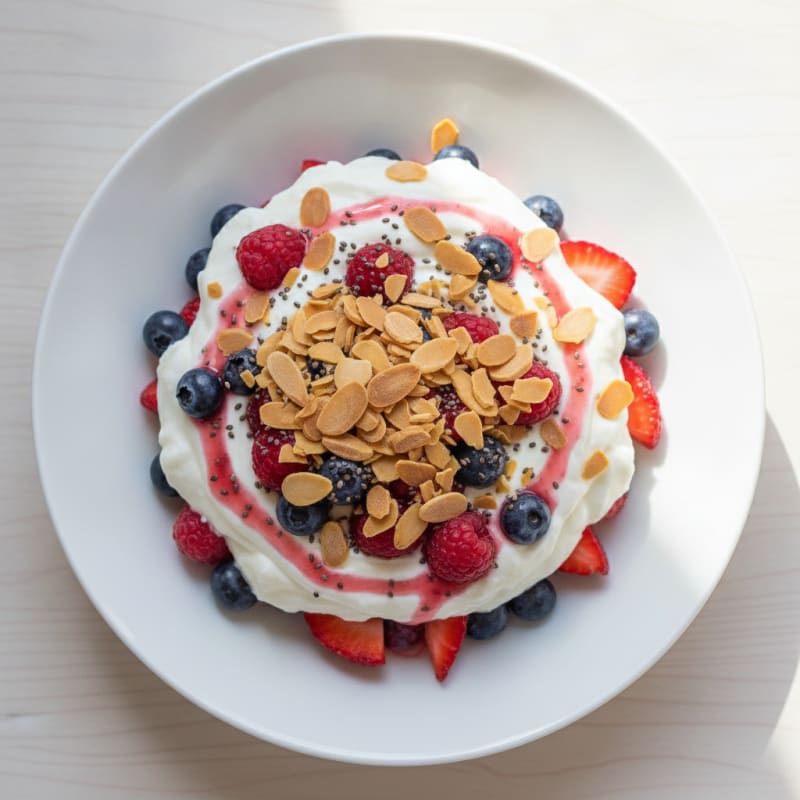 Greek Yogurt Protein Parfait with Mixed Berries and Almonds