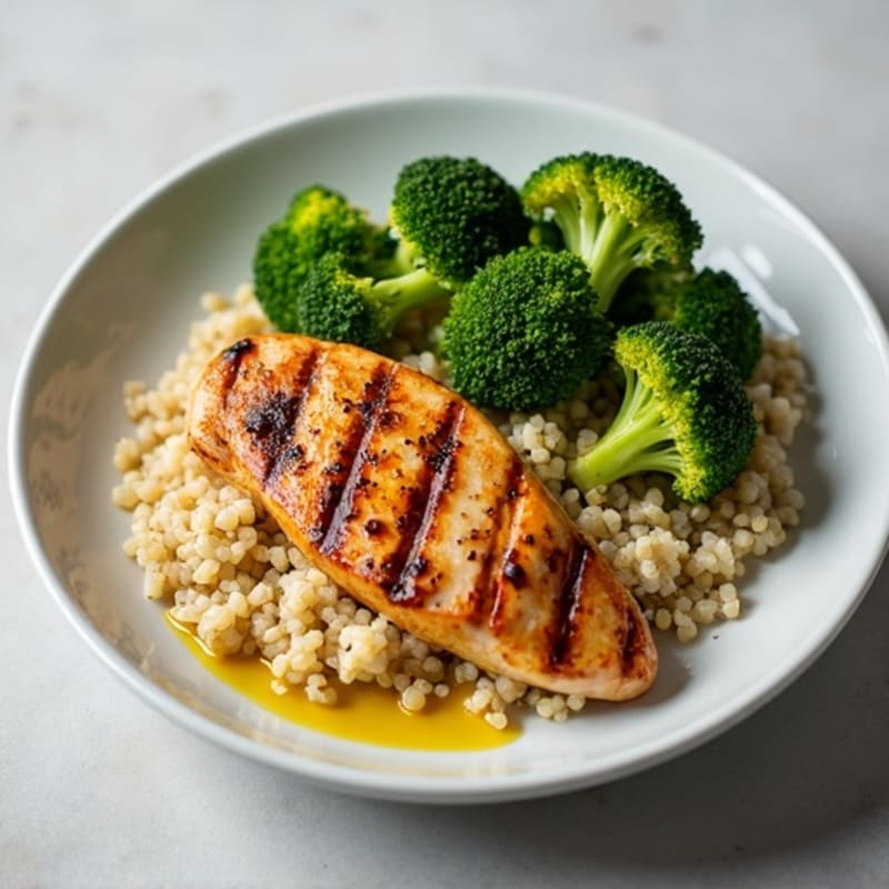 Grilled Chicken Breast with Quinoa and Roasted Broccoli