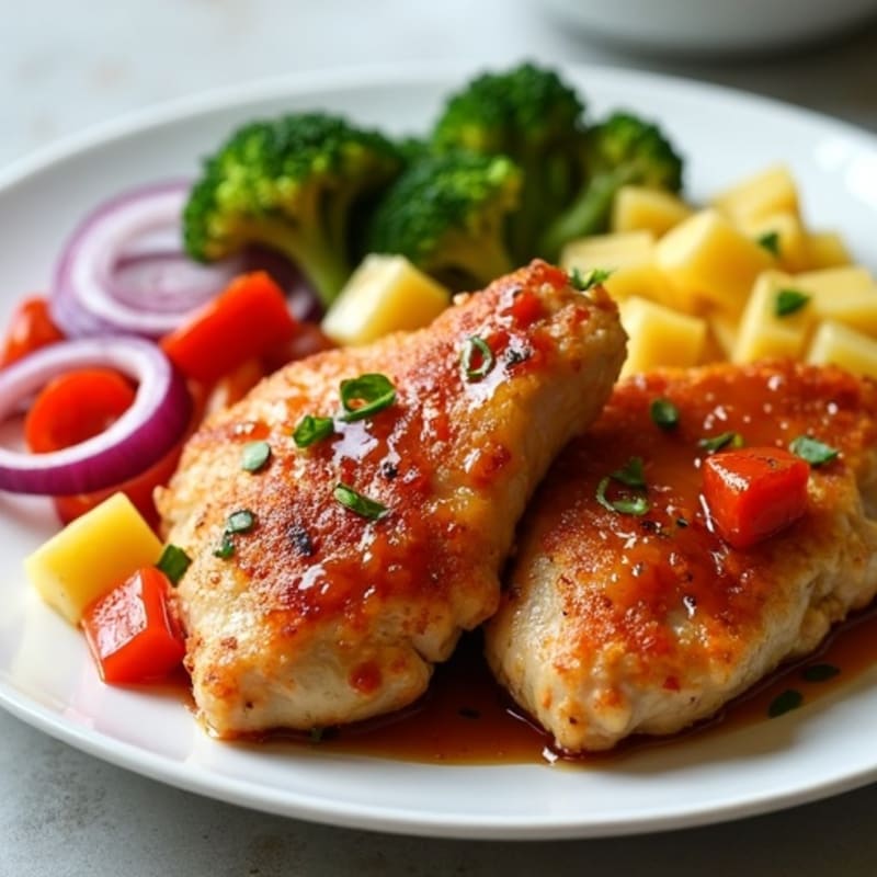 Crispy Baked Sweet and Sour Chicken with Roasted Vegetables