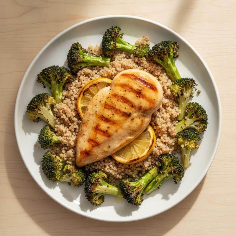 Grilled Chicken Breast with Roasted Broccoli and Quinoa
