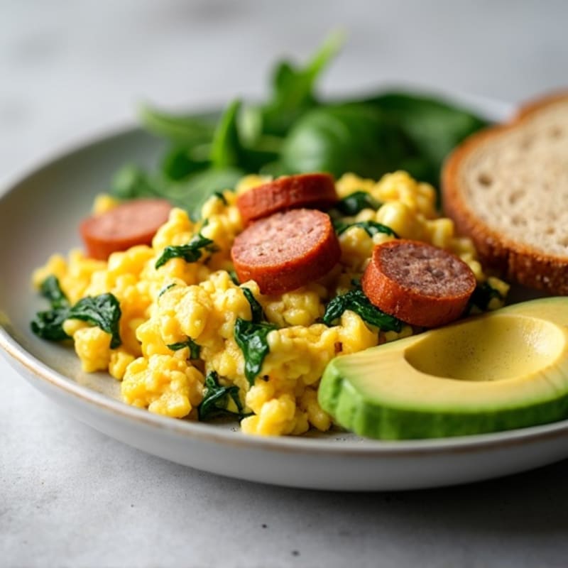 Egg White and Turkey Sausage Scramble with Spinach