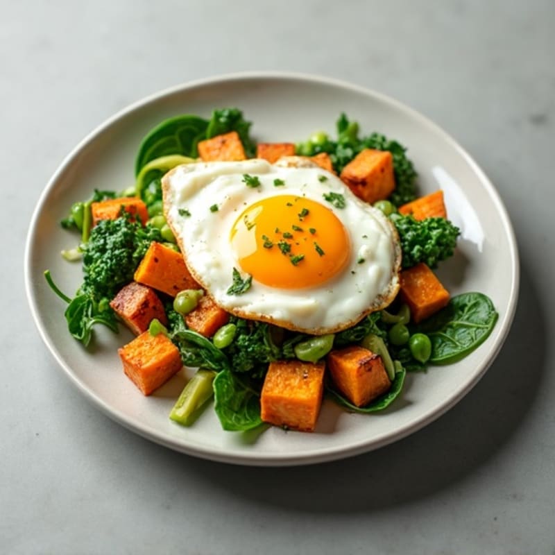 Cottage Cheese Scramble with Spinach and Roasted Sweet Potato